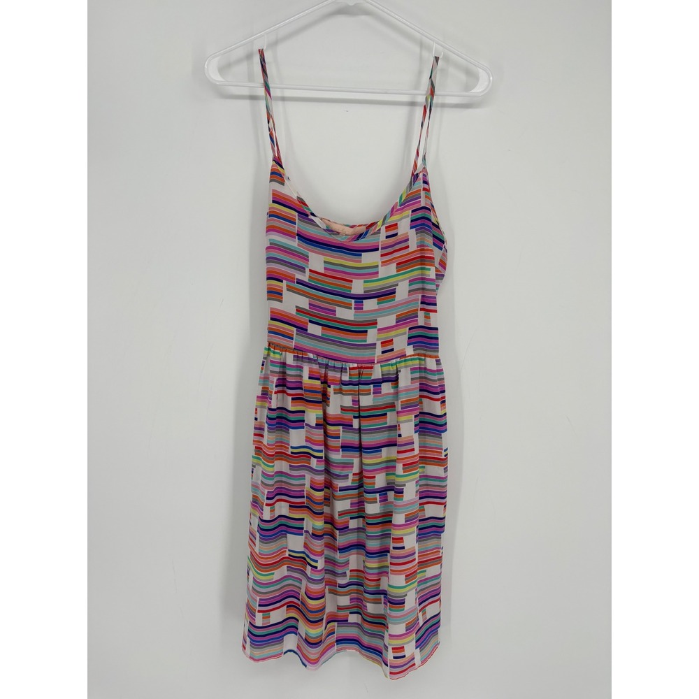 Hutch Dress Womens 6 Multi Color Geometric Stripe 100%‎ Silk Mini Sleeveless NYC